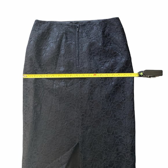 LACE Long Black Maxi Skirt Lined 17" Back Slit Waist 15" Estimate Size M - Picture 5 of 7